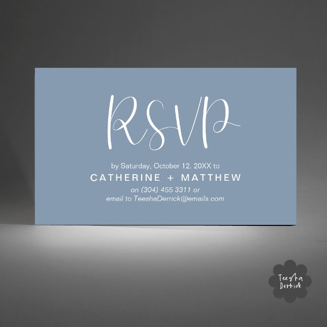 Lembrete minimalista moderno RSVP de convites de c (Wedding Invitation RSVP Modern Minimalist Design Reminder Email Phone Texting in Dusty Blue)
