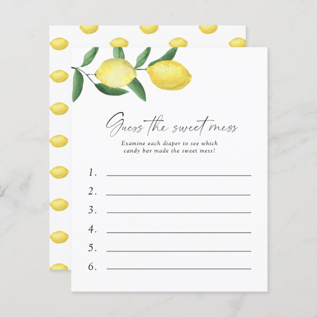 Lemon - Adivinha o Jogo do Chá de fraldas do Doce  (Frente/Verso)