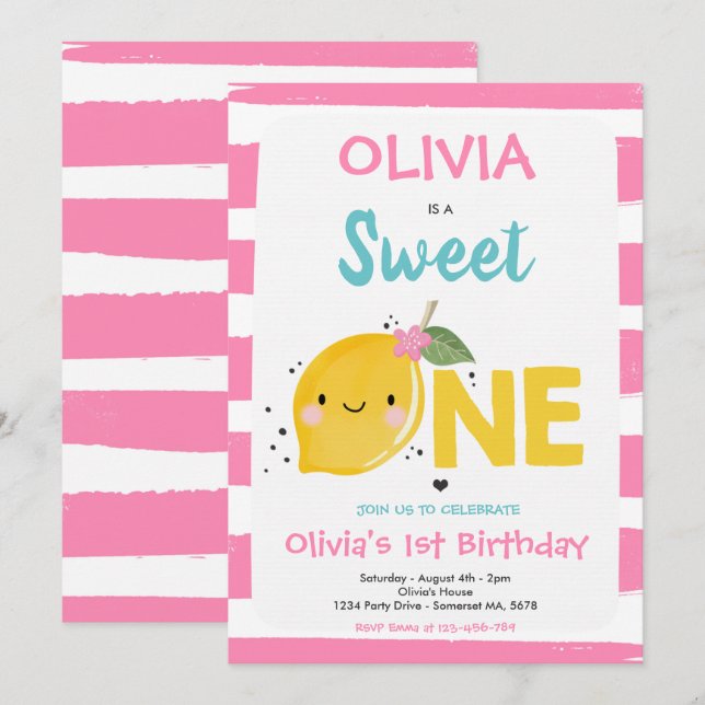 Lemon Aniversário Convite Um primeiro aniversario  (Frente/Verso)