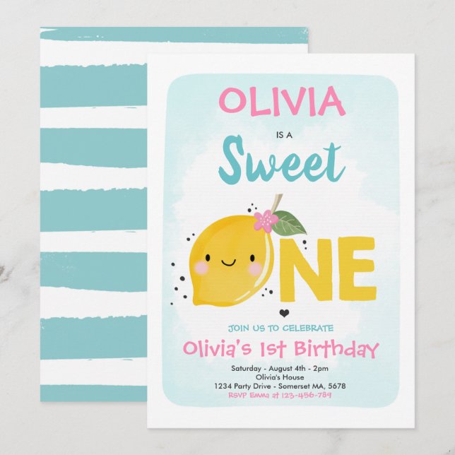 Lemon Aniversário Convite Um primeiro aniversario  (Frente/Verso)