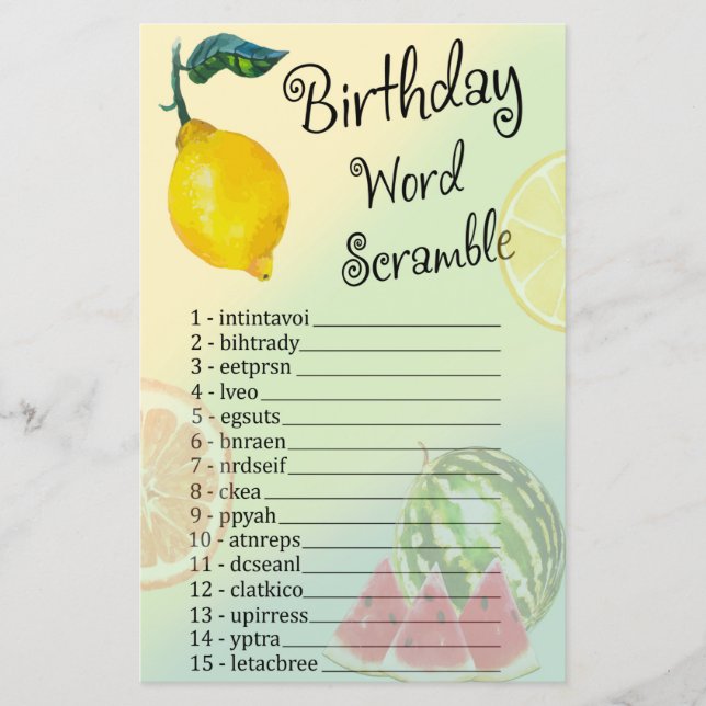 Lemon Birthday - Jogo do Word Scramble (Frente)