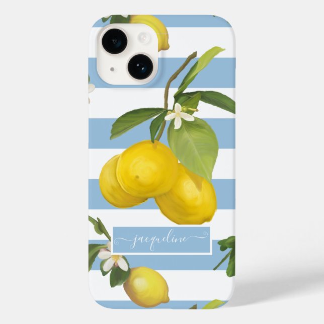 Lemon Citrus Floral Greenery Blue Strik (Verso)