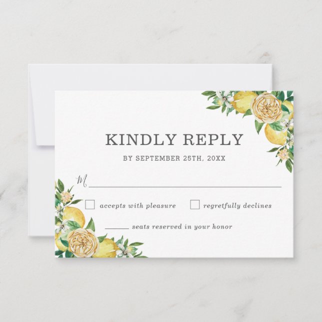 Lemon Citrus Floral Greenery Casamento RSVP Card (Frente)