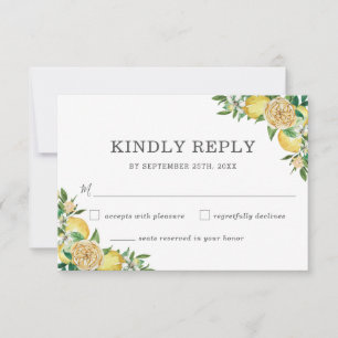 Lemon Citrus Floral Greenery Casamento RSVP Card
