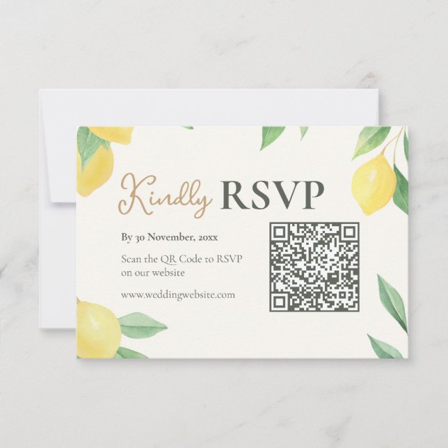 Lemon Citrus QR Code Wedding RSVP Card (Frente)