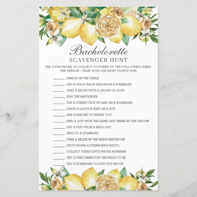 Lemon Greenery Bachelorette Scavenger Hunt (Frente)