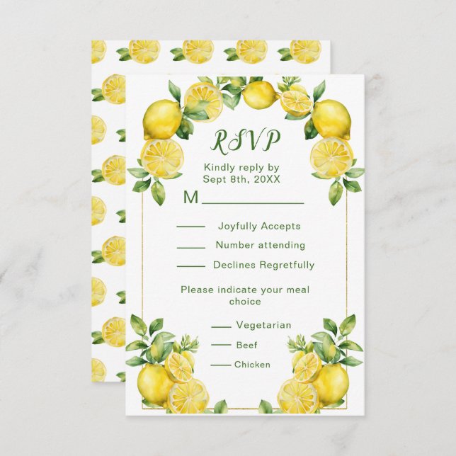 Lemon Greenery Frame Wedding RSVP (Frente/Verso)