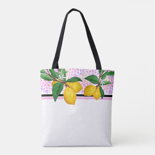 Lemon Leaf Watercolor Tote | Pink Amalfi Citrus (Verso)