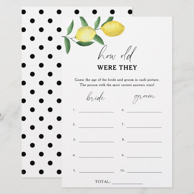 Lemon - Quantos anos tinham o jogo de noiva? (Frente/Verso)