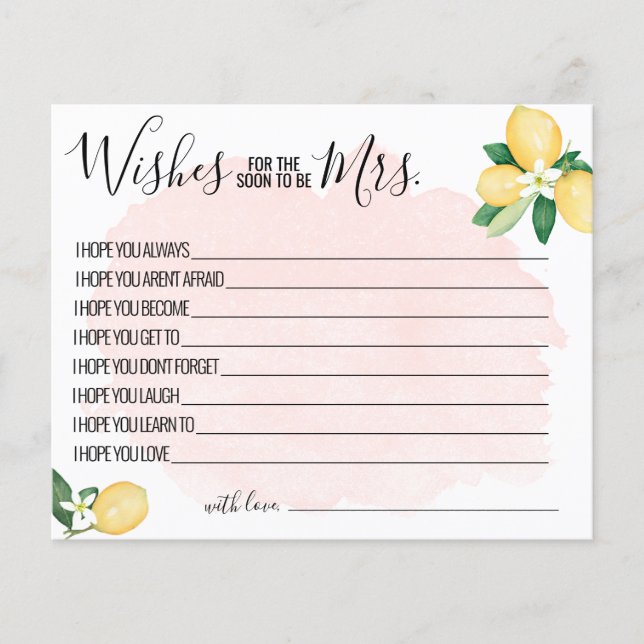 Lemon rosa deseja que em breve seja o cartão de jo (Frente)