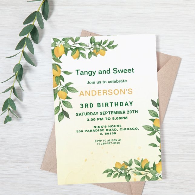 Lemon Themed Birthday - Convite para festas (Lemon Themed Birthday Invitation)