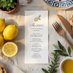 Lemon Wedding Menu Card | Amalfi Coast Italian<br><div class="desc">Add a refined finishing touch to your reception with this elegant lemon wedding menu card, inspired by the beauty of the Amalfi Coast and Mediterranean celebrations. Designed with a delicate watercolor lemon illustration and sophisticated minimalist typography, this menu card presents your dining experience in a clean and timeless format. The...</div>