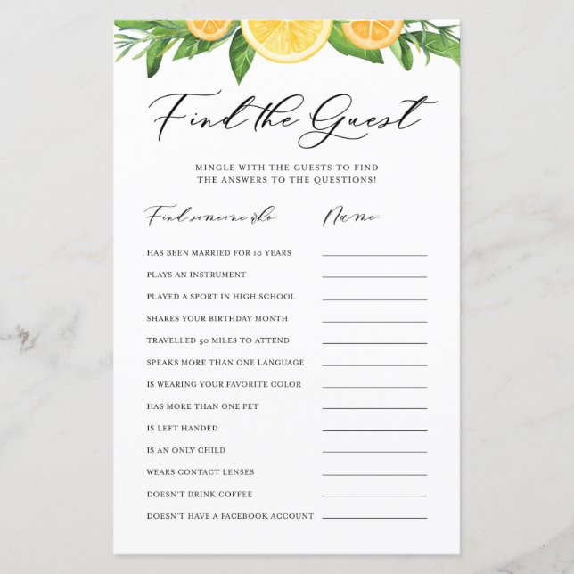 Lemons and Oranges Find the Guests Shower Game (Frente)