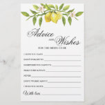 Lemons Blossom Verde Deseja e Advice Card<br><div class="desc">Aproveite seu chá de panela com esses jogos engraçados. Personalize com a noiva para ser o nome e a data do chá. Para mais personalização,  clique no link "personalizar mais". Se precisar de ajuda,  entre em contato comigo,  por favor.</div>