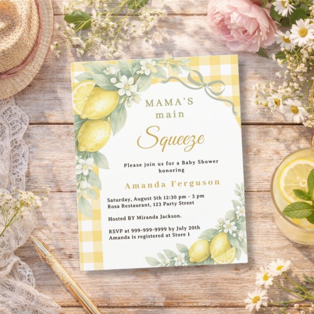 Lemons gingham squeeze bow Baby Shower invitation (Criador carregado)