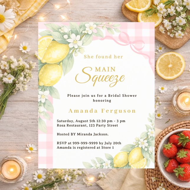 Lemons gingham squeeze Bridal Shower invitation (Criador carregado)