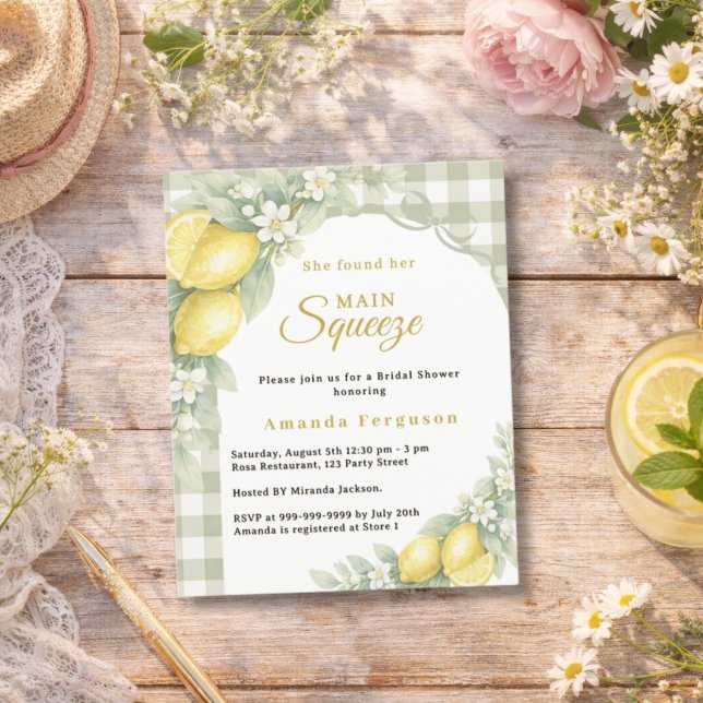 Lemons gingham squeeze Bridal Shower invitation (Criador carregado)