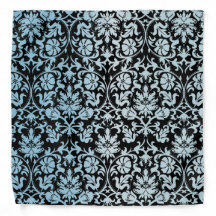 Azul Aqua Damasco Floral em Preto