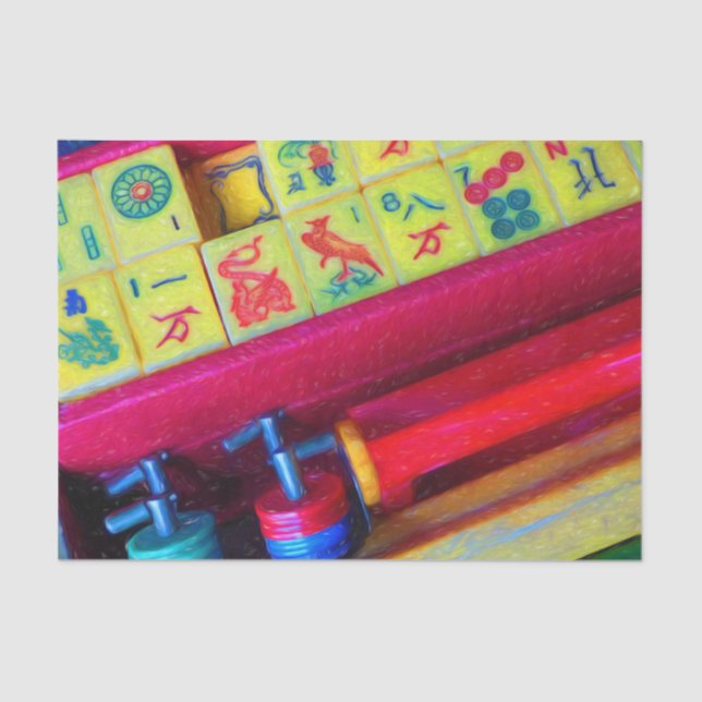 Lenço de papel ajustado antigo do Mah Jongg (Frente )