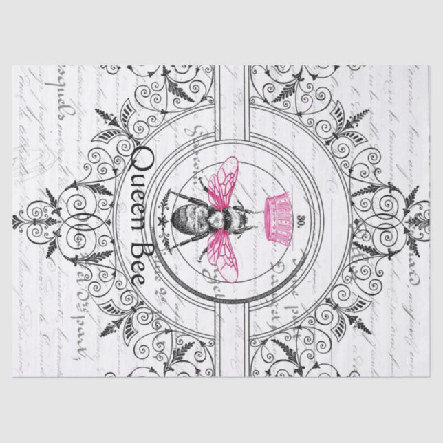 Lenço de papel cor-de-rosa de Decoupage da abelha (Frente )