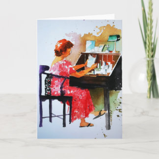 Lendo seu cartão de saudação de cartas de amor