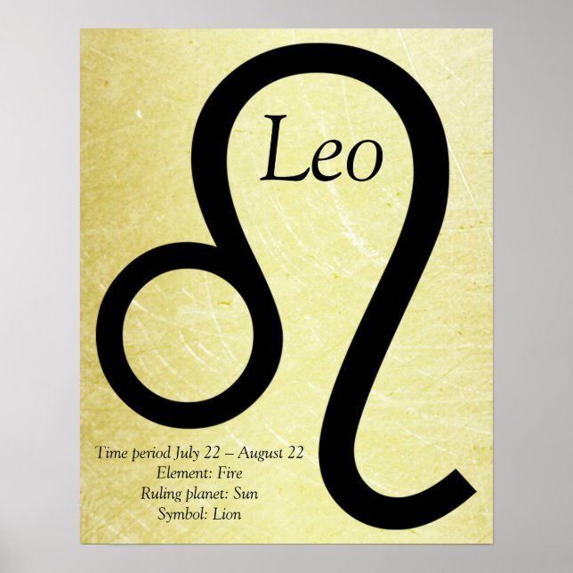 Leo Horoscope Símbolo Dourado e Poster Preto (Frente)