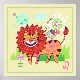 Leo Lion Cat Zodiac Nursery Impressão