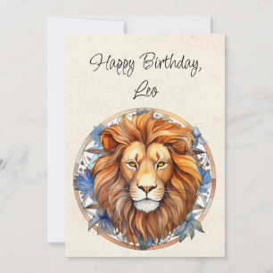 Leo Lion Zodiac Watercolor Cartão de Aniversário