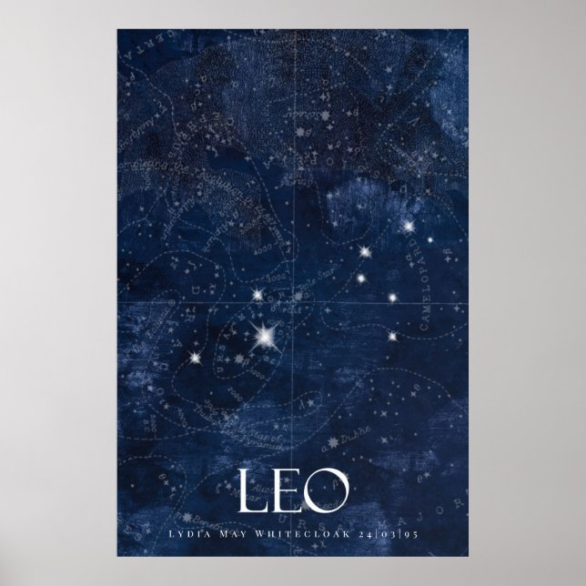 Leo Zodiac Poster com nome, sinal de estrela zodia (Frente)