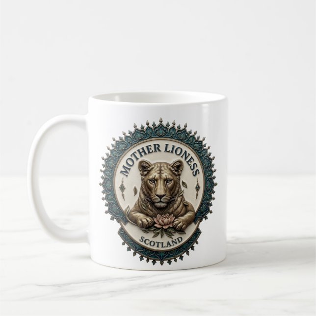 Leoa Mãe. Caneca de Café da Escócia (Esquerda)