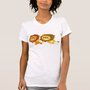 Leões bonitos de cartoon em camiseta de mulheres a