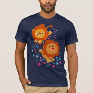 Leões bonitos dos desenhos animados no t-shirt do