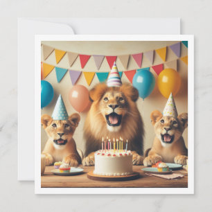Leões comemorando, convite de aniversário do Lions