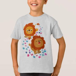 Leões De Cartoon Bonitos Na Camiseta De Jardim Par