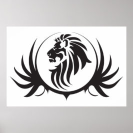 Leões Pretos Cabeça em Poster de Fundo Branco