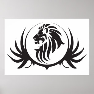 Leões Pretos Cabeça em Poster de Fundo Branco