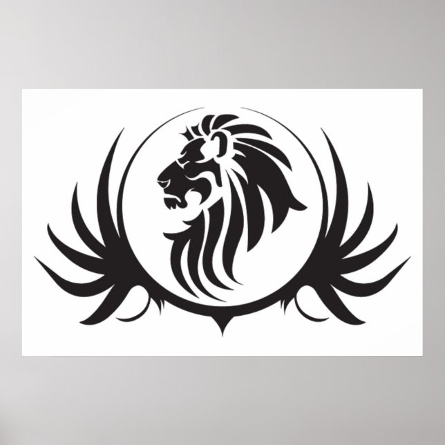 Leões Pretos Cabeça em Poster de Fundo Branco (Frente)