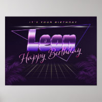 Leon Name Vorname lila retro Poster Geburtstag