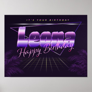 Leona Name Vorname lila retro Poster Geburtstag