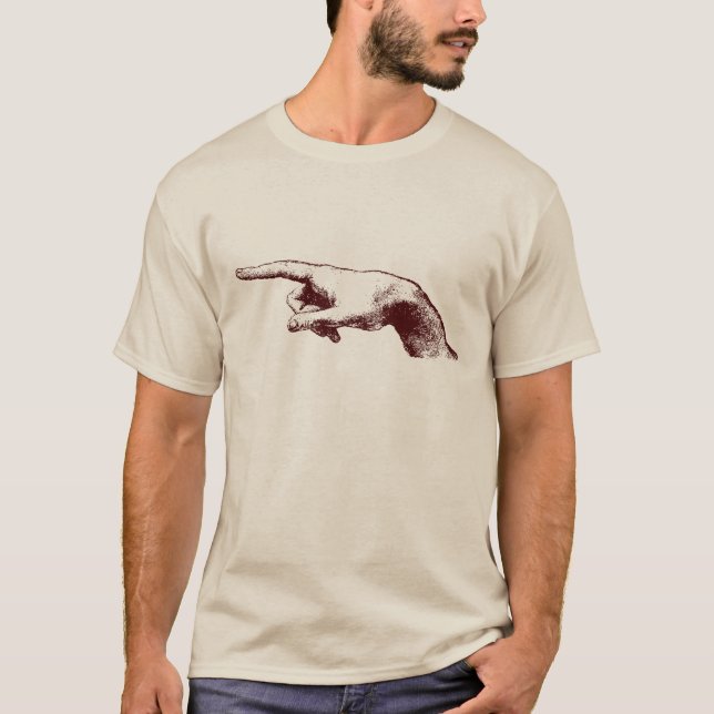 Leonard Da Vinci apontando t-shirt com dedos (Frente)