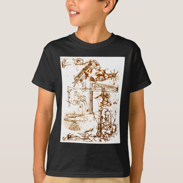Leonardo da Vinci esboçou t-shirt pretos (Frente)