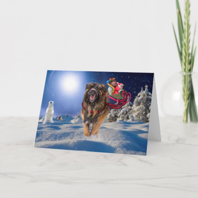 Leonberger salvar o papai noel! Cartão dobrado do (Frente)