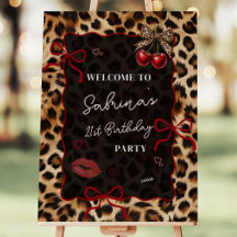 Leopard Cheetah Cherry Birthday Welcome Foam Board