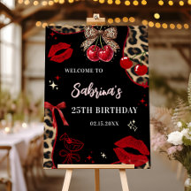 Leopard Cheetah Cherry Birthday Welcome Foam Board