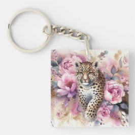 Leopard Cub & Rosa Acrytic Chaveiro