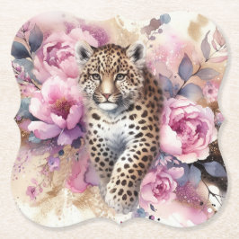 Leopard Cub & Roses Porta-copos de papel