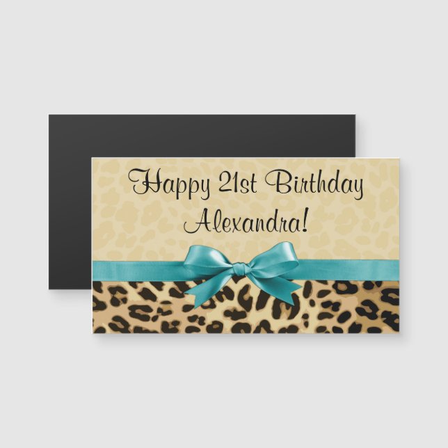 Leopard Print Aqua Blue Arco Girls Mulheres Aniver (Frente/Verso)