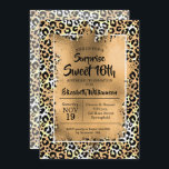 Leopard Sweet 16ª Convites de festas de aniversári<br><div class="desc">Os convites de 16 anos elegantes apresentam uma impressão-leopardo sobreposta com folhas falsas de ouro e seus detalhes de festa de aniversário em caracteres chicos,  usam para QUALQUER aniversário da IDADE. Itens CORRESPONDENTES disponíveis na nossa coleção.</div>