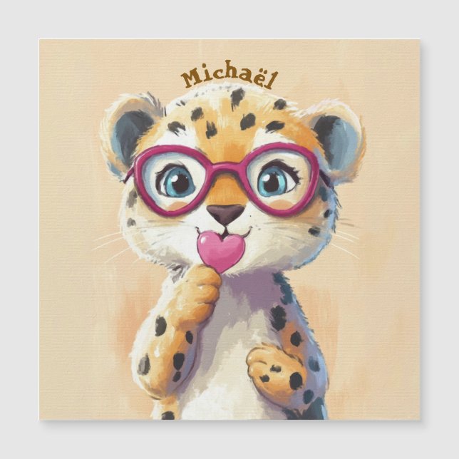 Leopard Valentine's Day Heart Badge - Kids School  (Frente)