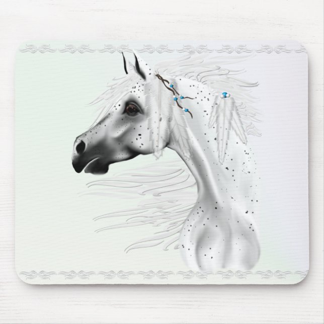 Leopardo Appy e penas brancas Mousepad (Frente)